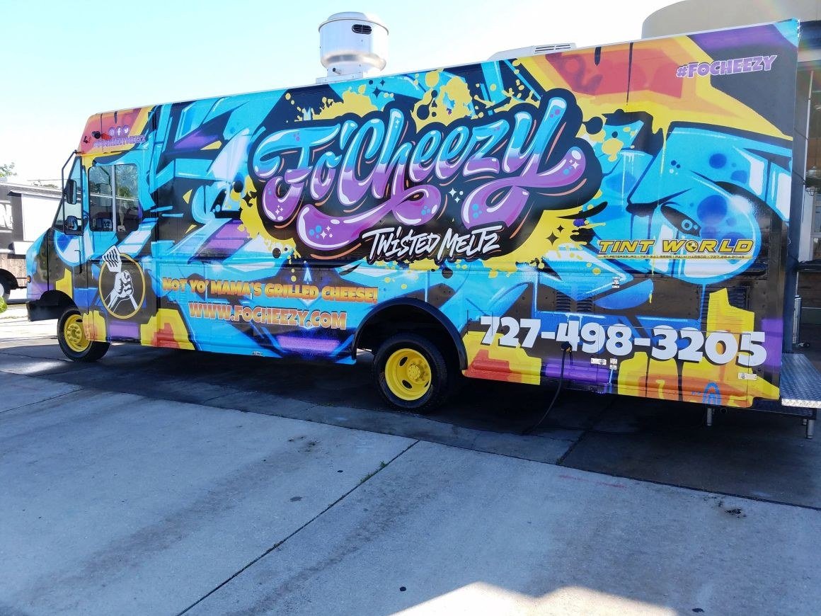 A brightly wrapped food truck
